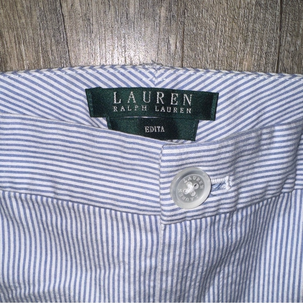 Lauren Ralph Lauren Edita Seersucker Blue White Stripe Pants, Size 6 - Picture 7 of 12